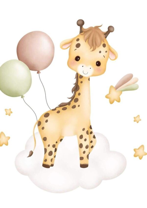 Affiche enfant girafe bébé sur le nuage