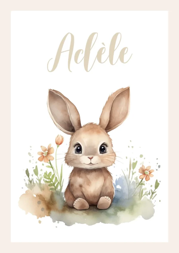 10 Affiche animalière avec petit lapin et prénom