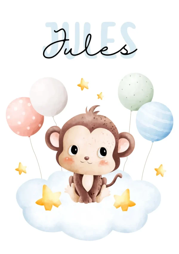Affiche enfant singe bébé personnalisée