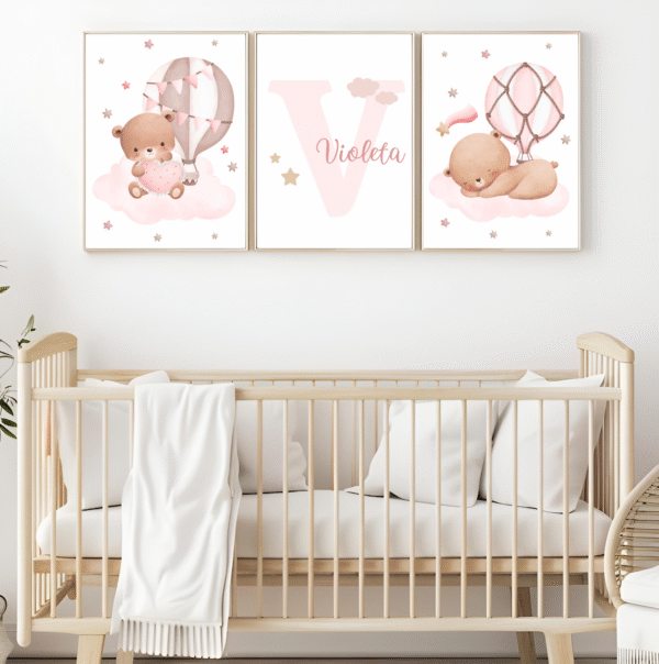 Lot d’affiches enfant oursons roses