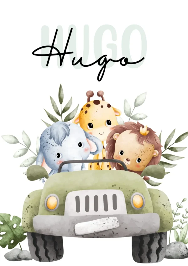 14 Affiche enfant animaux aventuriers personnalisée