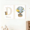 Lot d’affiches enfant ourson en montgolfière verte