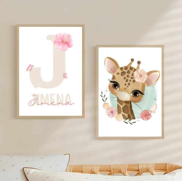 Lot d’affiches enfant girafe avec fleurs