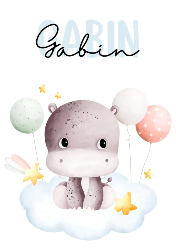 Affiche enfant hippopotame bébé personnalisée