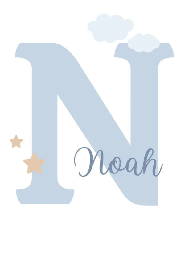 26 Affiche prénom bébé bleue personnalisée