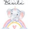 Affiche enfant éléphant sur l’arc-en-ciel personnalisée