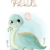 Affiche enfant dinosaure bleu personnalisée