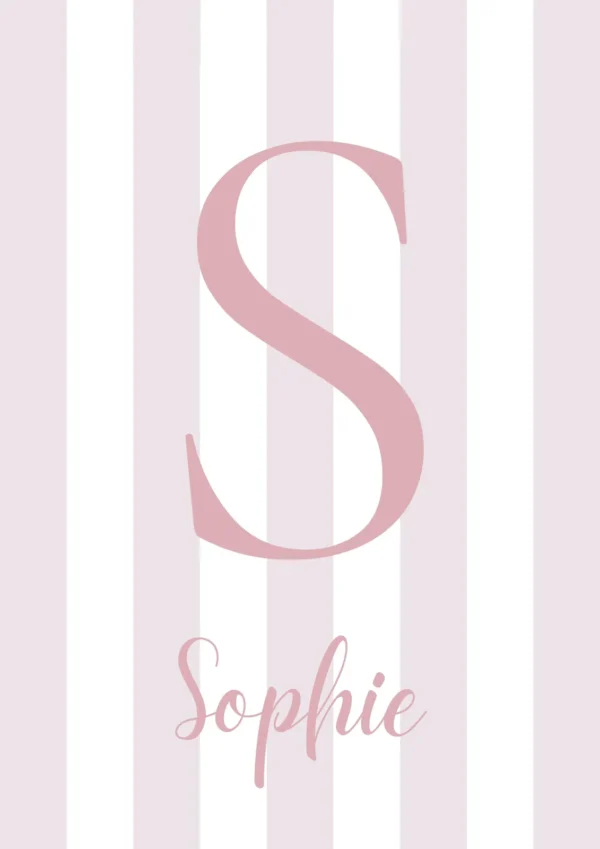 Affiche initiale à rayures roses