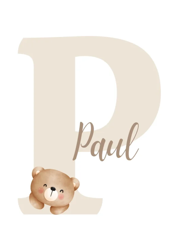 Affiche initiale personnalisée avec nom ourson