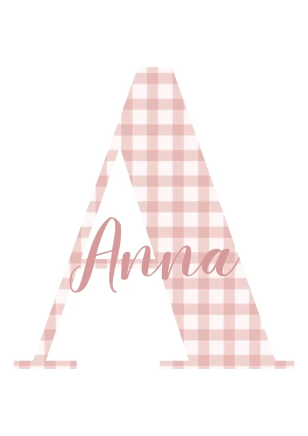 Affiche initiale avec prénom motif vichy rose