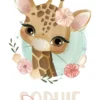 Affiche enfant girafe avec fleurs et nom