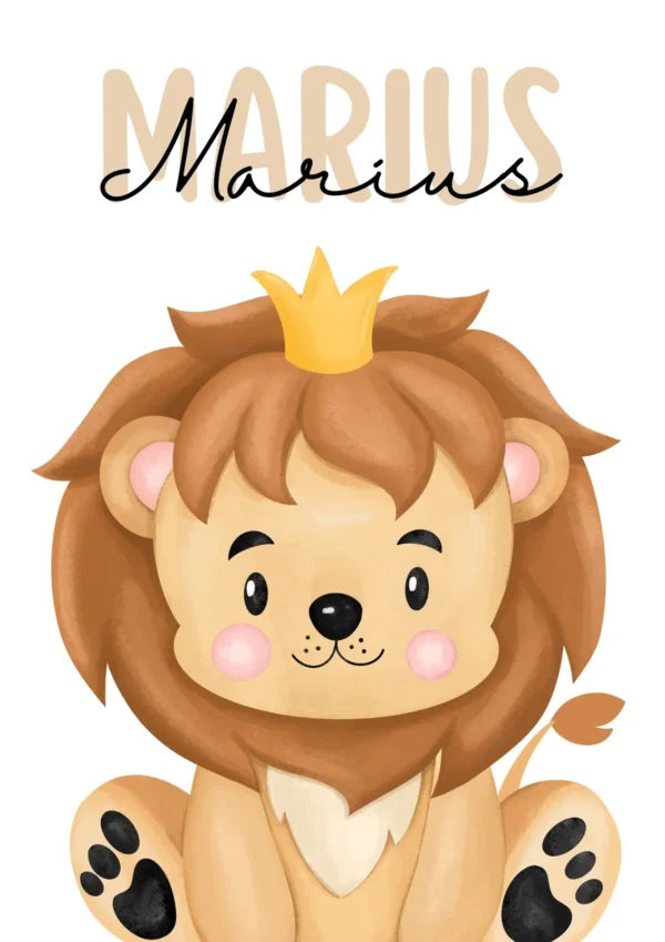 Affiche enfant lion personnalisée