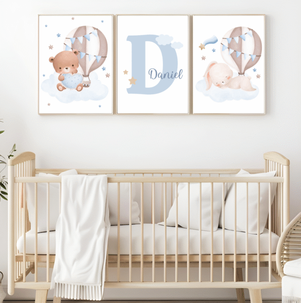 Lot d’affiches enfant ours et lapin bleus