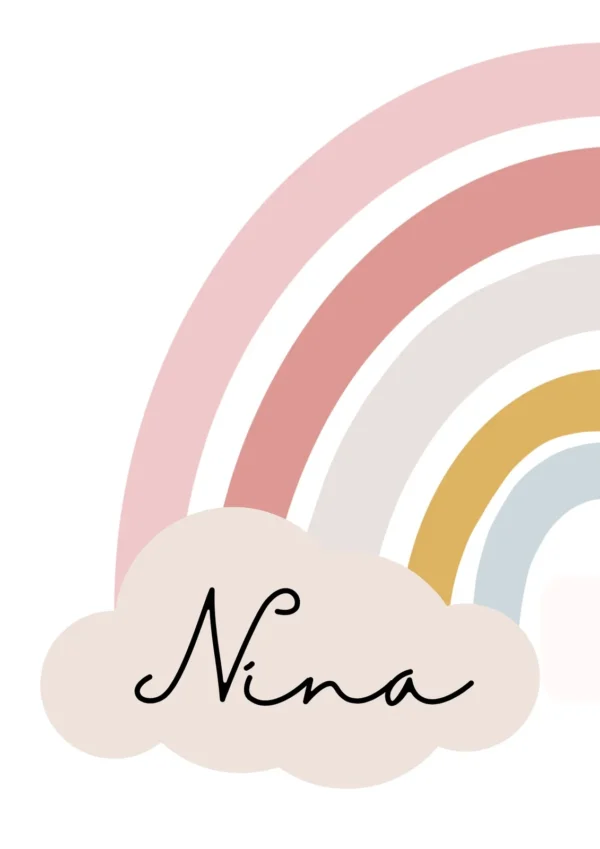 Affiche enfant arc-en-ciel rose gauche et droite personnalisée