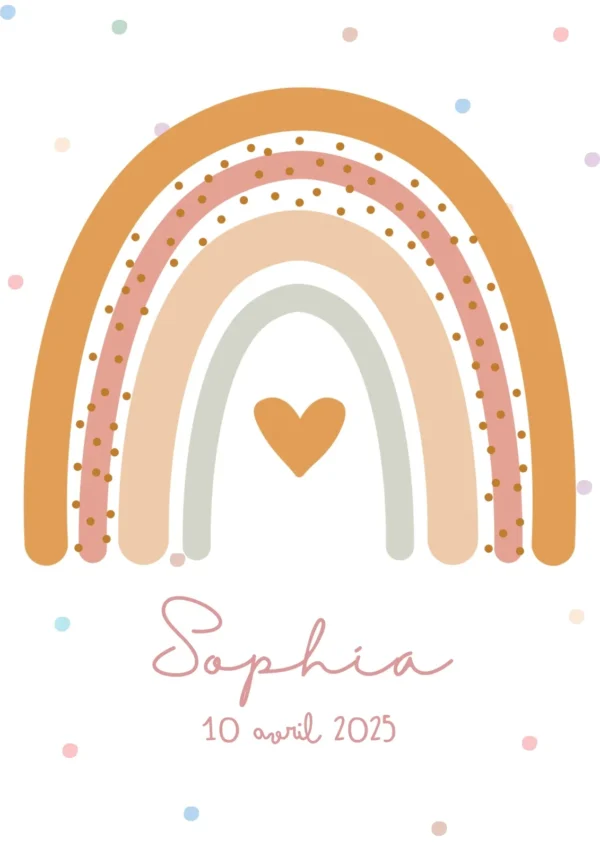 Affiche enfant arc-en-ciel orange personnalisée
