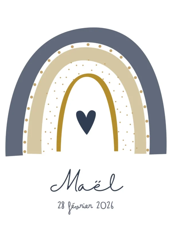 Affiche enfant arc-en-ciel bleu personnalisée