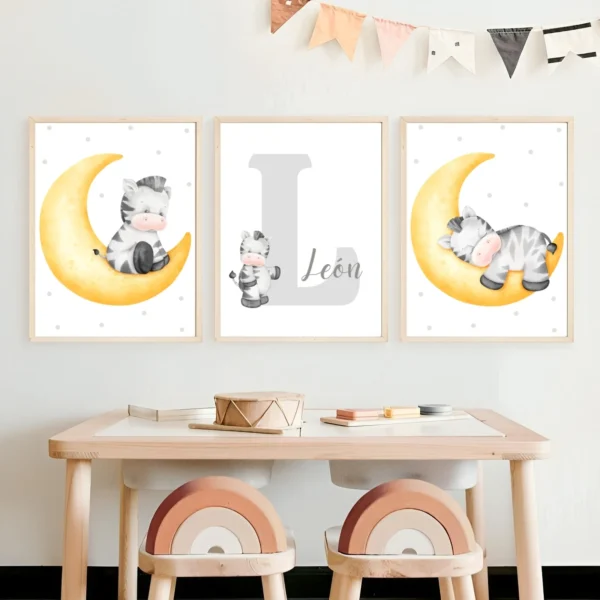 Conjuntos (10) Lot d’affiches enfant zèbres sur la lune