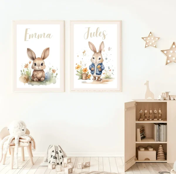 Conjuntos (12) Lot d’affiches enfant lapins frères et sœurs