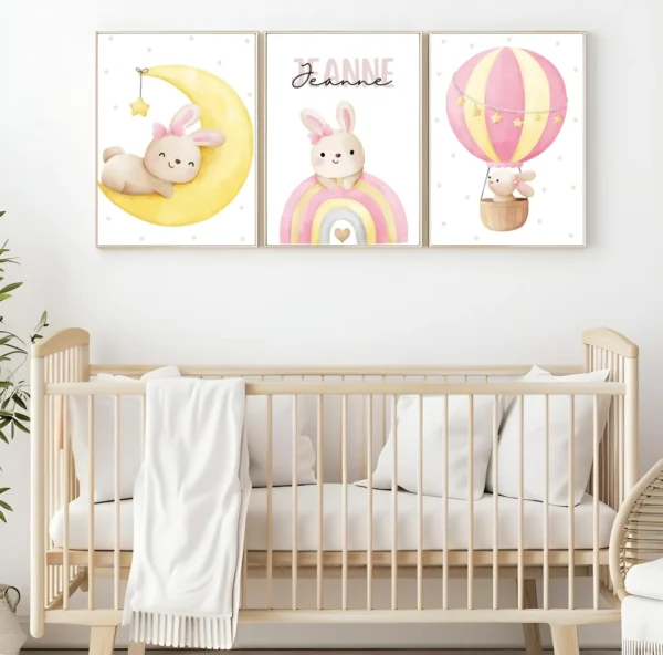 Conjuntos (13) Lot d’affiches enfant lapins roses