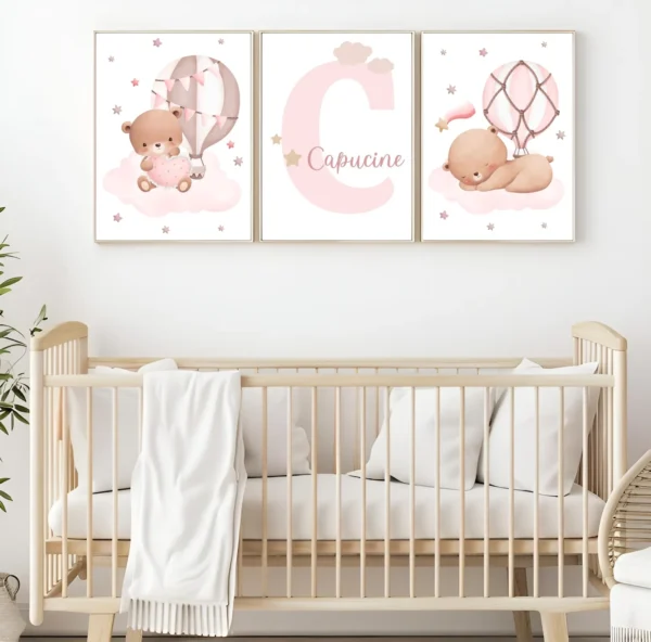 Conjuntos (14) Lot d’affiches enfant oursons roses