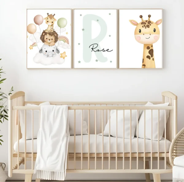 Conjuntos (18) Lot d’affiches enfant animaux et girafe