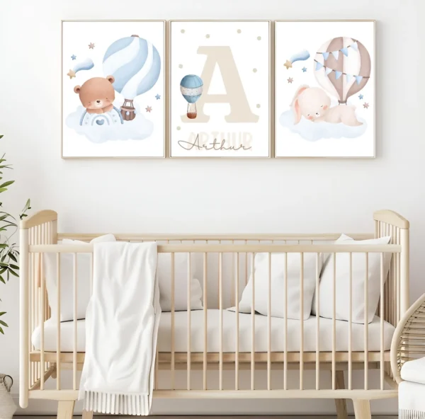 Conjuntos (19) Lot d’affiches enfant montgolfières bleus