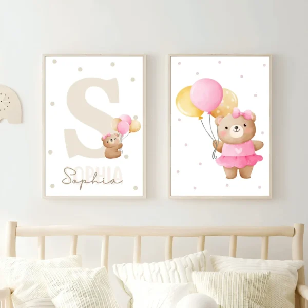 Conjuntos (20) Lot d’affiches enfant oursonne avec ballons