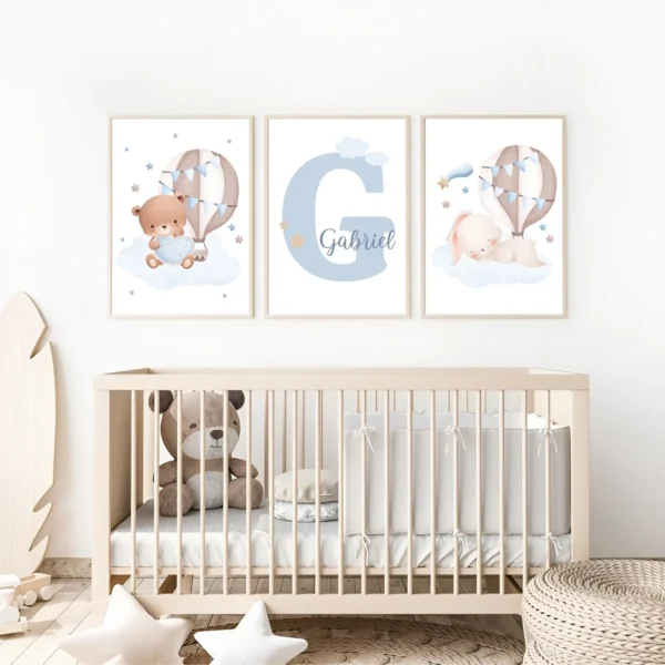 Conjuntos (23) Lot d’affiches enfant ours et lapin bleus