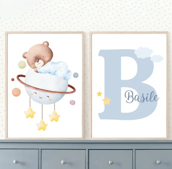 Conjuntos (24) Lot d’affiches enfant ourson dans l’espace