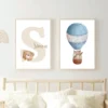 Conjuntos (25) Lot d’affiches enfant ourson en montgolfière et initiale