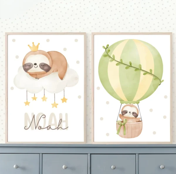 Conjuntos (31) Lot d’affiches enfant paresseux et montgolfière vert