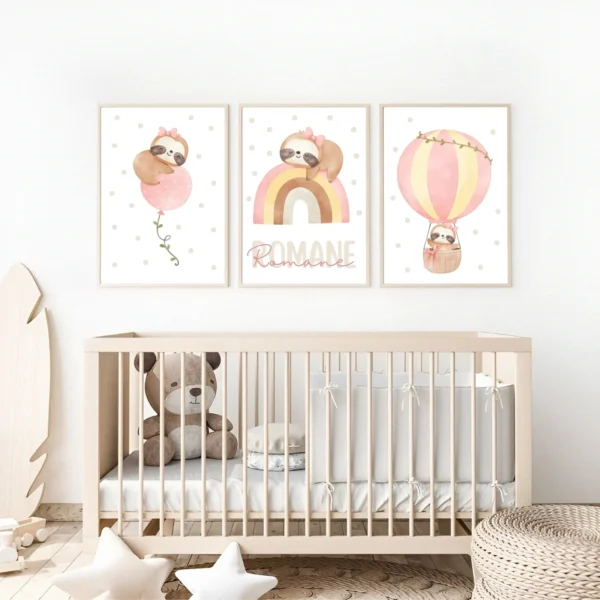 Conjuntos (32) Lot d’affiches enfant paresseux roses