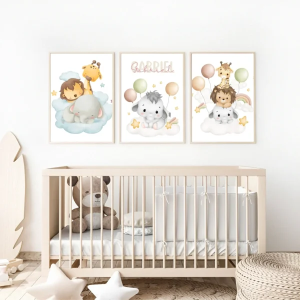 Conjuntos (5) Lot d’affiches enfant animaux sur le nuage