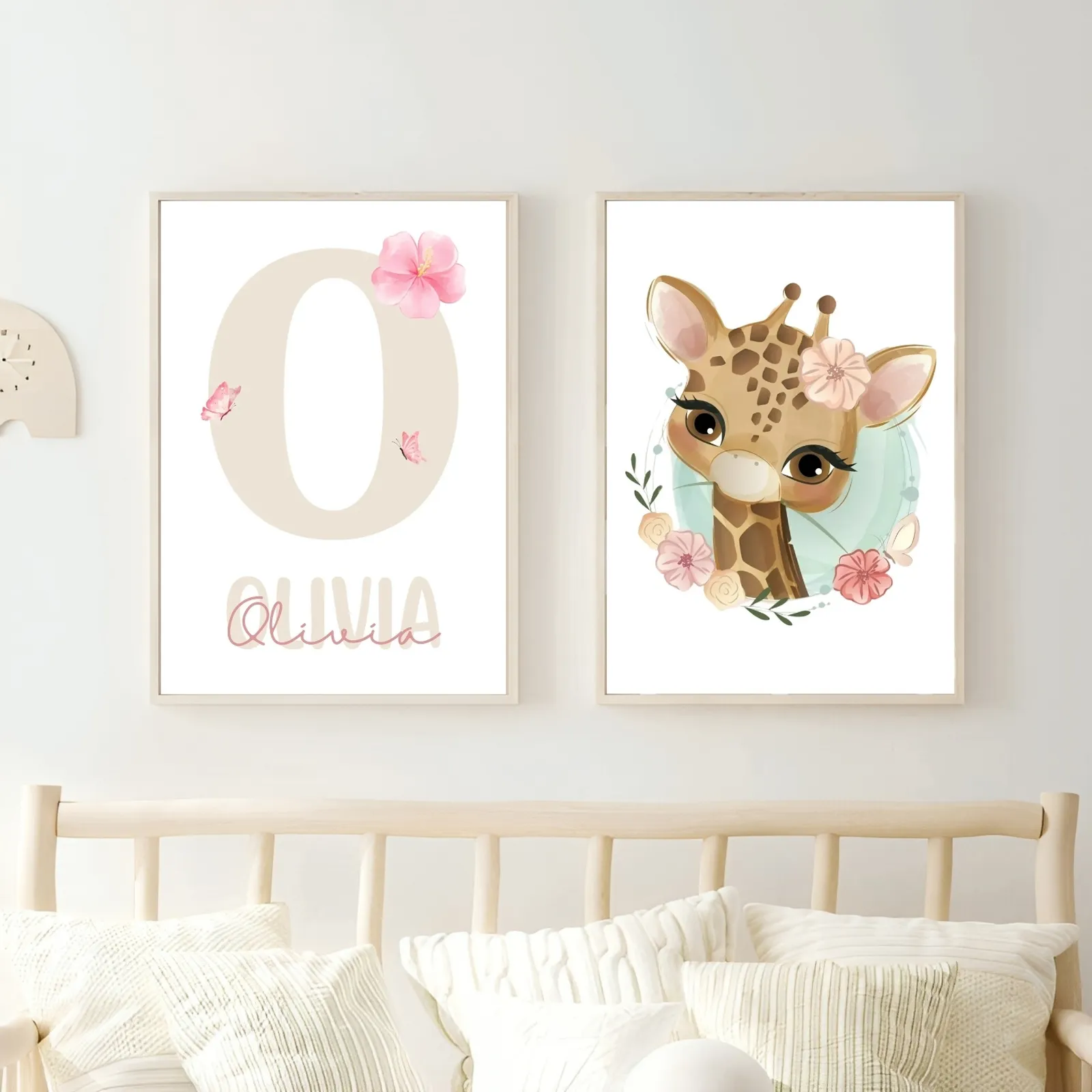 Conjunto de láminas infantiles jirafa con flores