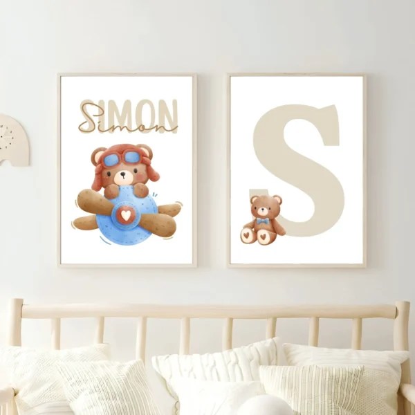 FRANCIA MOCKUPS Lot d’affiches enfant ourson en avion