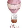 Affiche éléphant en montgolfière rose personnalisée