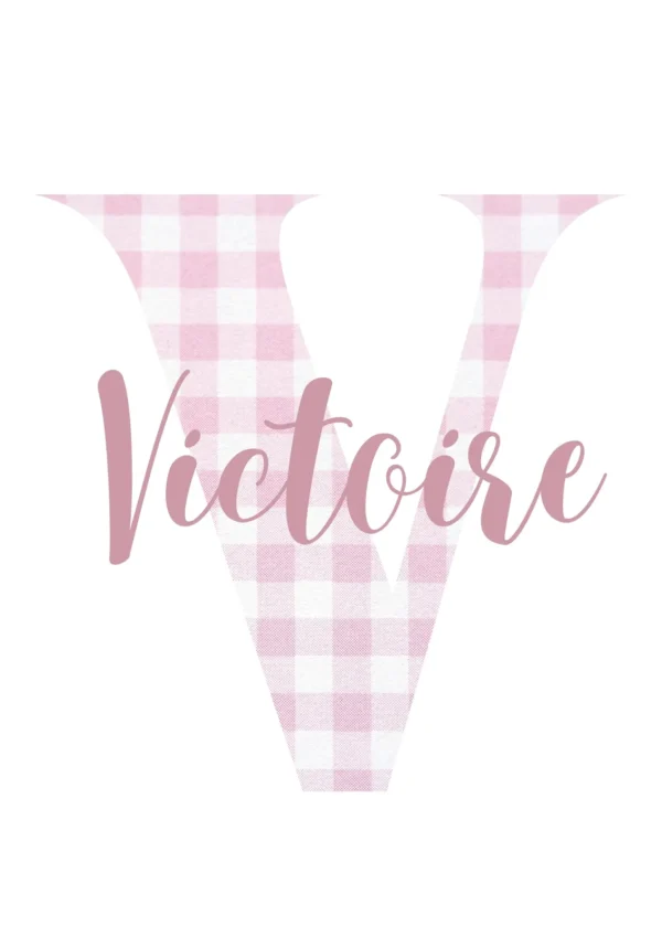 Affiche enfant initiale motif vichy rose
