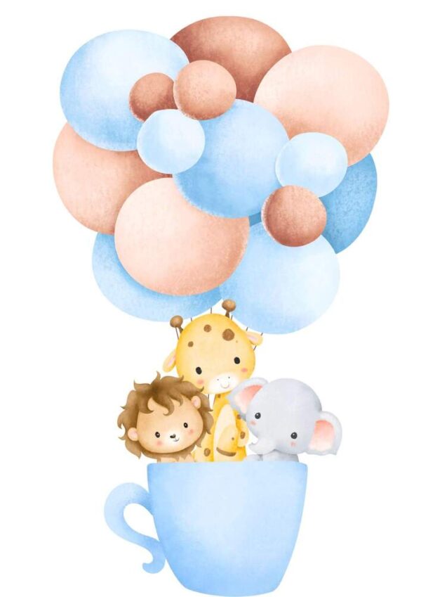Affiche animaux bébés en montgolfière