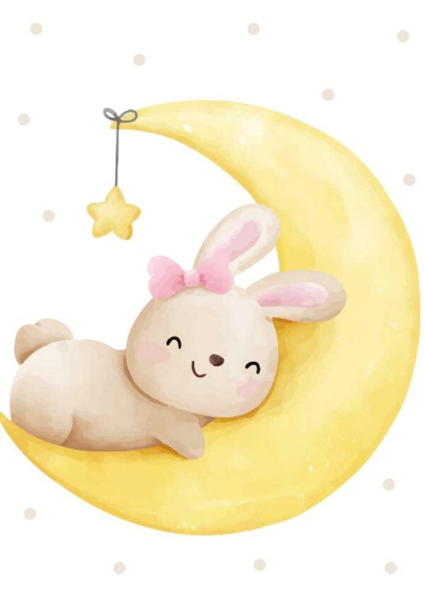 Affiche enfant lapin sur la lune
