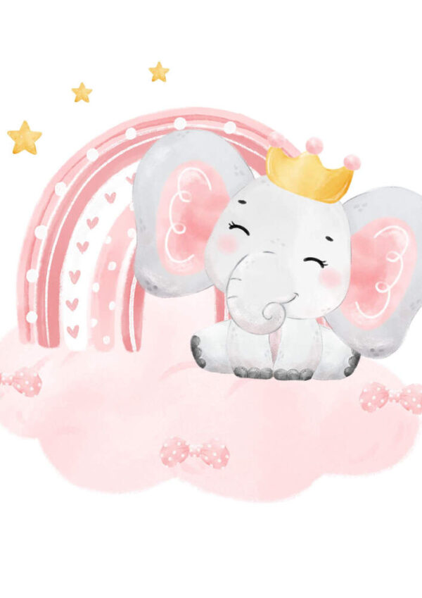 Affiche éléphant bébé sur l’arc-en-ciel