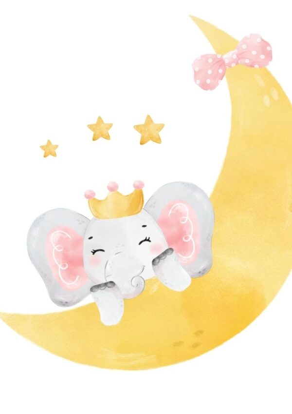 Affiche éléphant bébé sur la lune