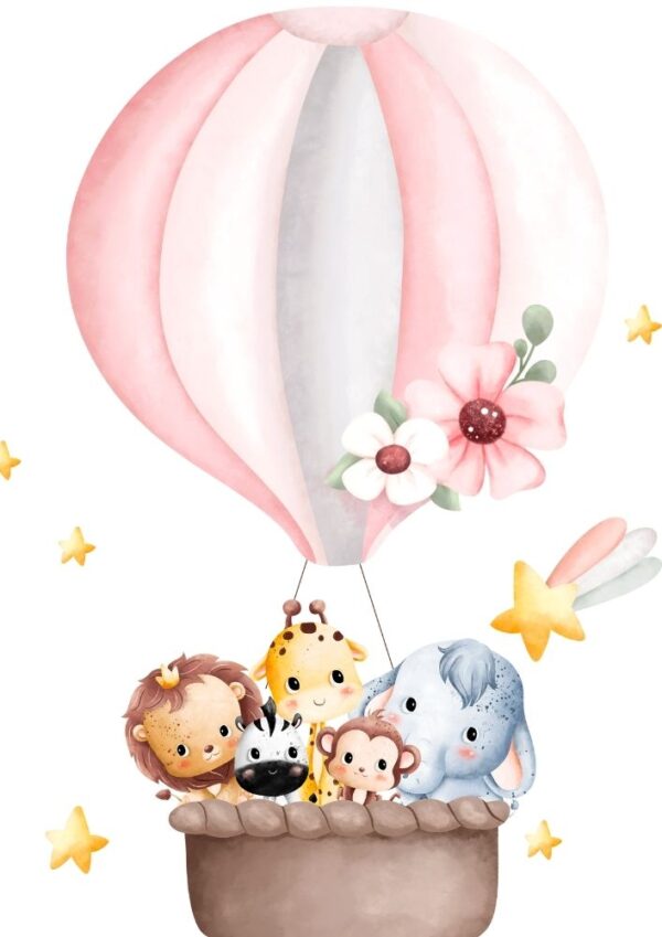 Affiche montgolfière avec animaux