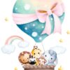 Affiche montgolfière avec nœud et petits animaux