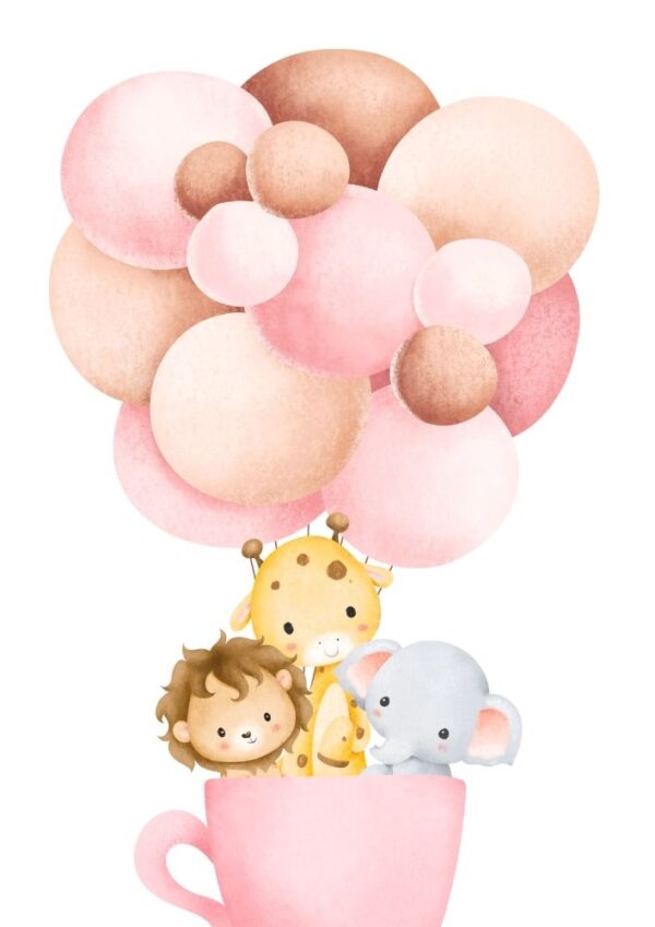 Affiche enfant amis en montgolfière