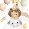 Affiche enfant animaux bébés sur le nuage
