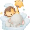 Affiche enfant petits animaux bébés sur le nuage