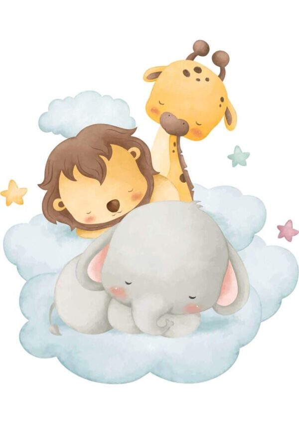 Lamina-infantil-animales-en-la-nube.jpg Affiche enfant petits animaux bébés sur le nuage