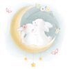 Affiche enfant lapins sur la lune
