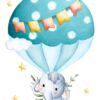 Affiche enfant éléphant en montgolfière