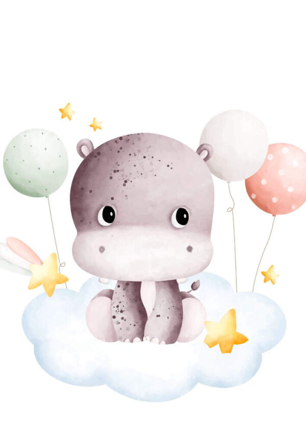 Affiche enfant hippopotame bébé